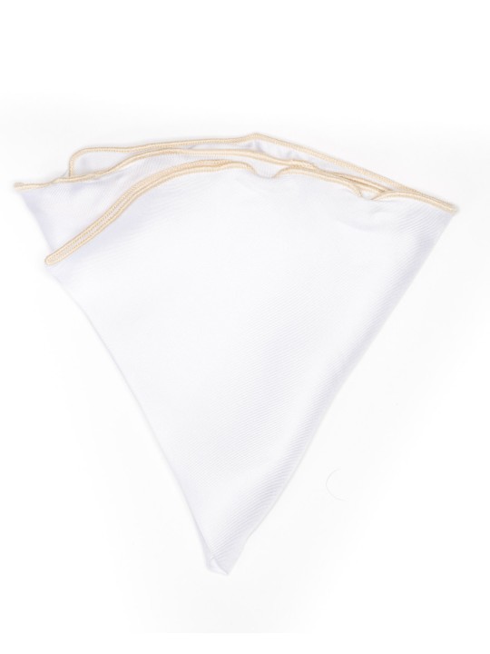 White Silk/ Khaki Trim Silk Pocket Circle